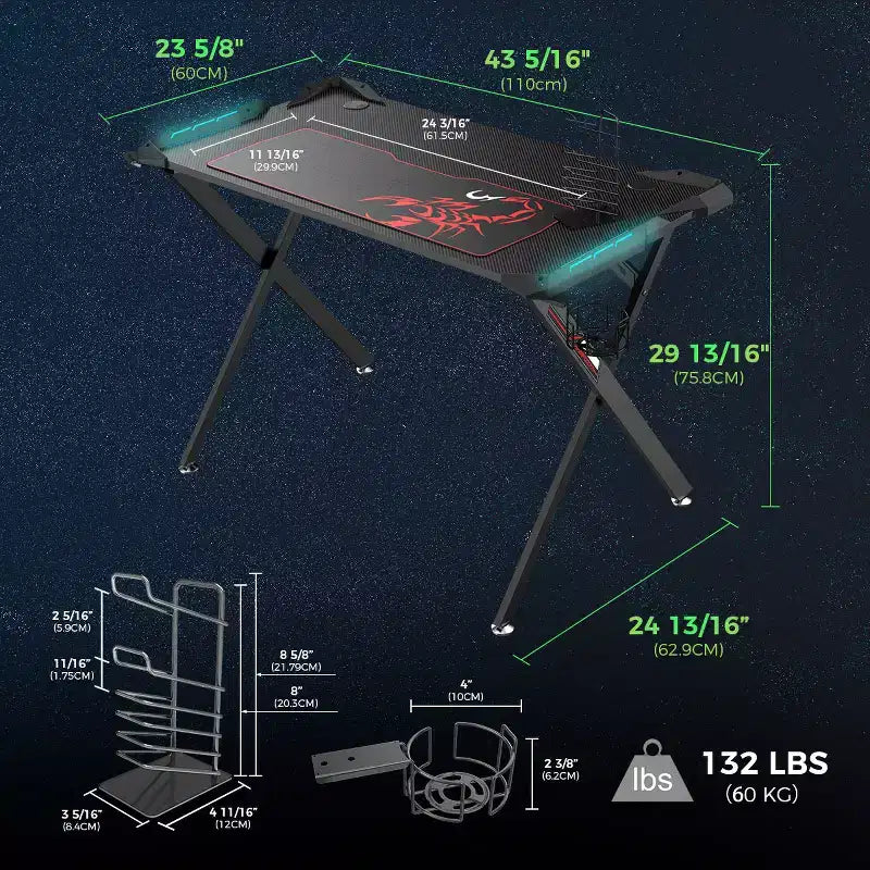 Bureau de jeu 43x23 avec pieds en X