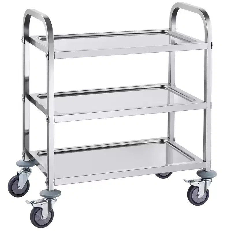 Chariot en acier inoxydable, chariot de service de laboratoire à 3 niveaux capacité de 180 kg