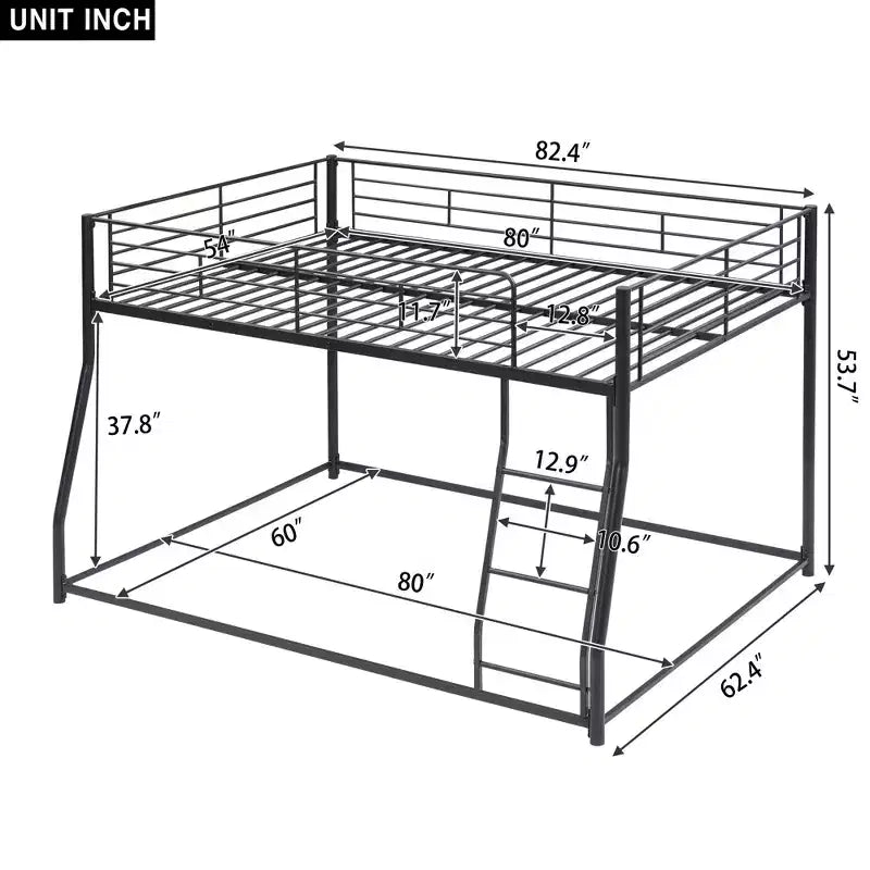 Lit superposé Twin XL au-dessus de Queen/Full XL au-dessus de Queen, lit superposé en métal au sol, noir