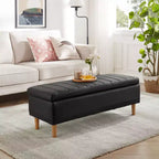 Banc de rangement moderne en cuir synthétique souple, Pouf repose-pieds 44 avec espace de rangement profond de 6,1 po pour salon ou chambre à coucher, facile à nettoyer, Noir