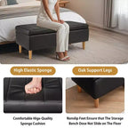 Banc de rangement moderne en cuir synthétique souple, Pouf repose-pieds 44 avec espace de rangement profond de 6,1 po pour salon ou chambre à coucher, facile à nettoyer, Noir