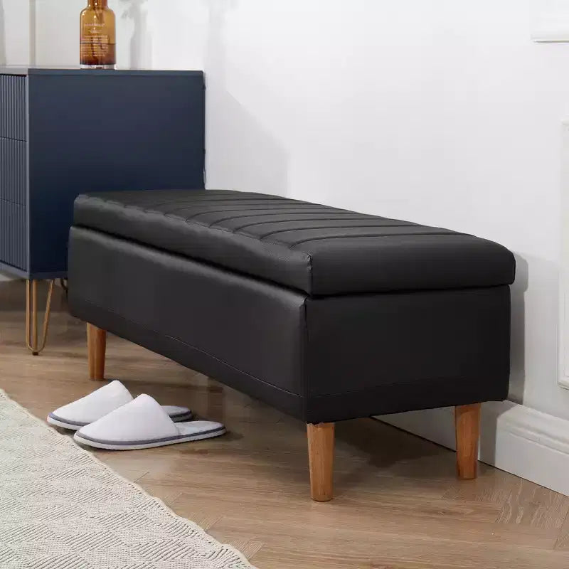 Banc de rangement moderne en cuir synthétique souple, Pouf repose-pieds 44 avec espace de rangement profond de 6,1 po pour salon ou chambre à coucher, facile à nettoyer, Noir