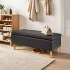 Banc de rangement moderne en cuir synthétique souple, Pouf repose-pieds 44 avec espace de rangement profond de 6,1 po pour salon ou chambre à coucher, facile à nettoyer, Noir