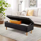 Banc de rangement moderne en cuir synthétique souple, Pouf repose-pieds 44 avec espace de rangement profond de 6,1 po pour salon ou chambre à coucher, facile à nettoyer, Noir