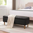 Banc de rangement moderne en cuir synthétique souple, Pouf repose-pieds 44 avec espace de rangement profond de 6,1 po pour salon ou chambre à coucher, facile à nettoyer, Noir