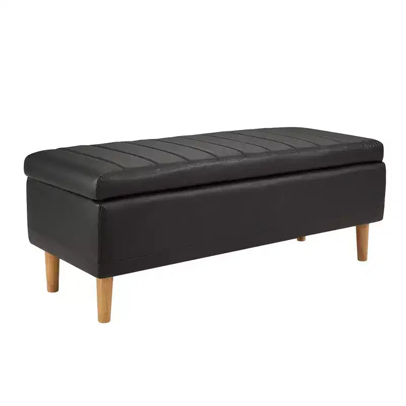 Banc de rangement moderne en cuir synthétique souple, Pouf repose-pieds 44 avec espace de rangement profond de 6,1 po pour salon ou chambre à coucher, facile à nettoyer, Noir