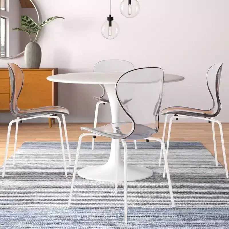 Ensemble de salle à manger 5 pièces Table à manger ronde, 4 chaises de salle à manger en plastique pieds blancs