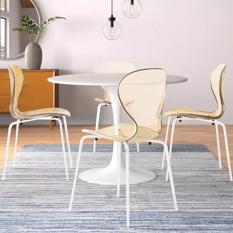 Ensemble de salle à manger 5 pièces Table à manger ronde, 4 chaises de salle à manger en plastique pieds blancs