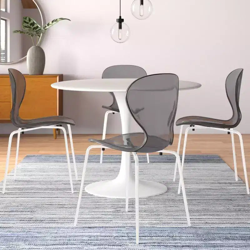 Ensemble de salle à manger 5 pièces Table à manger ronde, 4 chaises de salle à manger en plastique pieds blancs