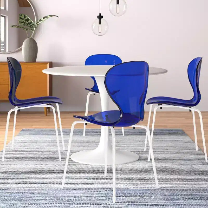 Ensemble de salle à manger 5 pièces Table à manger ronde, 4 chaises de salle à manger en plastique pieds blancs