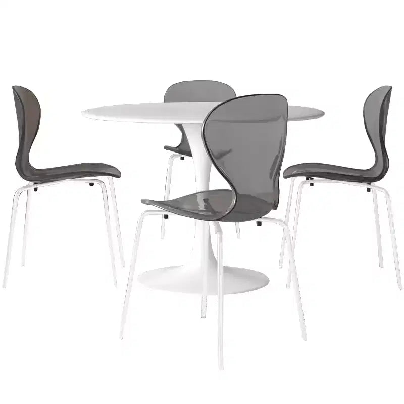 Ensemble de salle à manger 5 pièces Table à manger ronde, 4 chaises de salle à manger en plastique pieds blancs