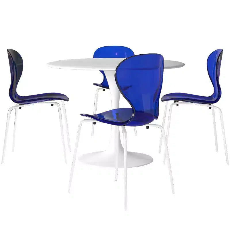 Ensemble de salle à manger 5 pièces Table à manger ronde, 4 chaises de salle à manger en plastique pieds blancs