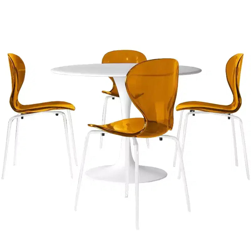 Ensemble de salle à manger 5 pièces Table à manger ronde, 4 chaises de salle à manger en plastique pieds blancs
