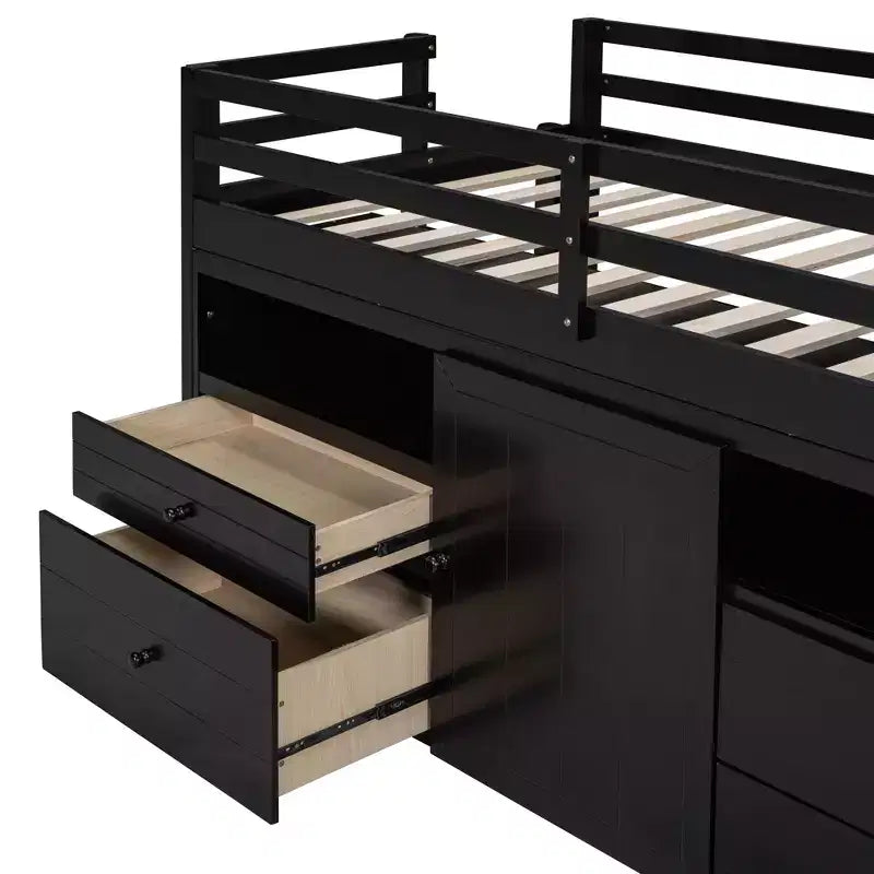 Lit mezzanine jumeau de conception moderne de 81,8 L x 40,8 l avec 4 tiroirs, armoire inférieure et étagères