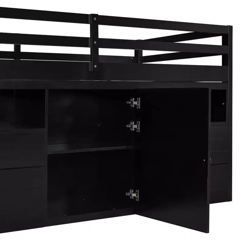 Lit mezzanine jumeau de conception moderne de 81,8 L x 40,8 l avec 4 tiroirs, armoire inférieure et étagères