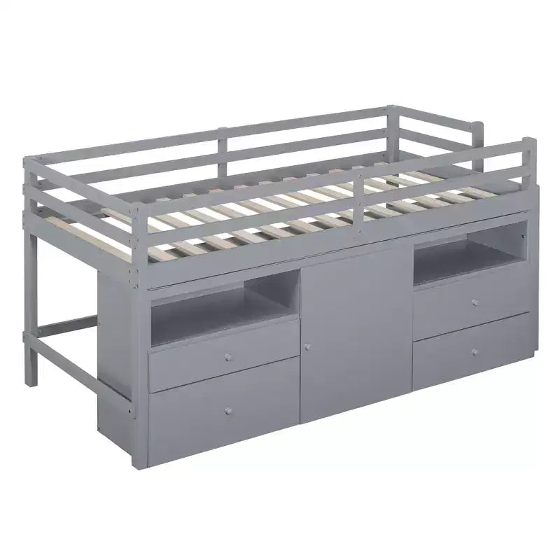 Lit mezzanine jumeau de conception moderne de 81,8 L x 40,8 l avec 4 tiroirs, armoire inférieure et étagères