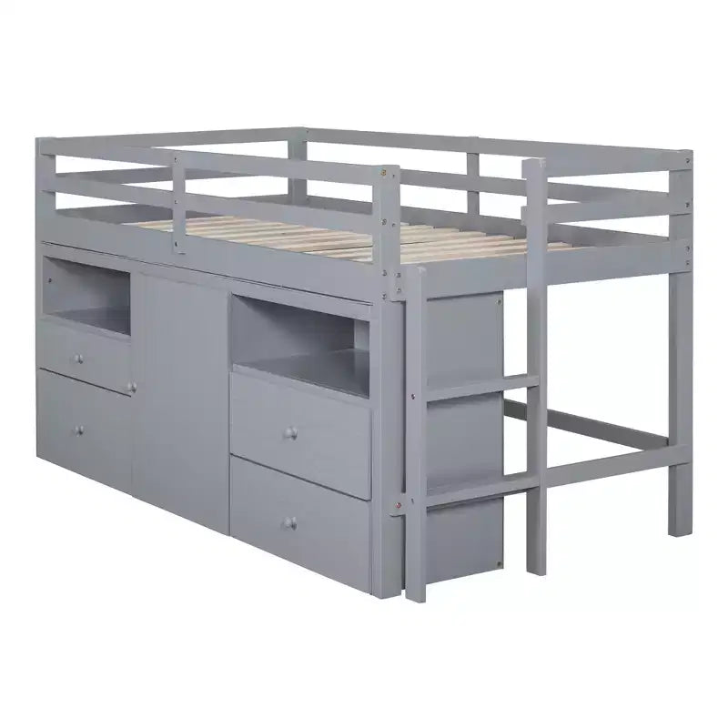 Lit mezzanine jumeau de conception moderne de 81,8 L x 40,8 l avec 4 tiroirs, armoire inférieure et étagères