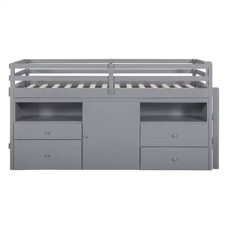 Lit mezzanine jumeau de conception moderne de 81,8 L x 40,8 l avec 4 tiroirs, armoire inférieure et étagères