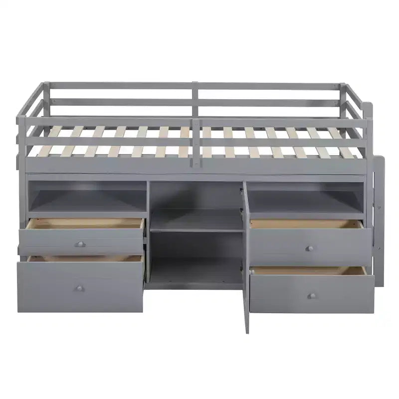 Lit mezzanine jumeau de conception moderne de 81,8 L x 40,8 l avec 4 tiroirs, armoire inférieure et étagères