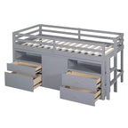 Lit mezzanine jumeau de conception moderne de 81,8 L x 40,8 l avec 4 tiroirs, armoire inférieure et étagères