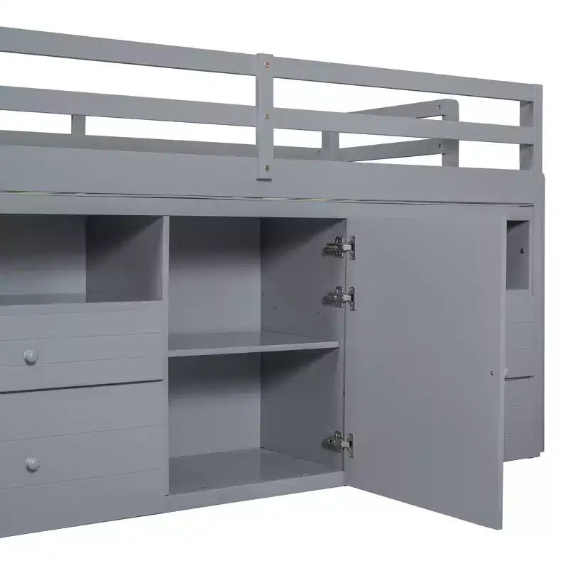 Lit mezzanine jumeau de conception moderne de 81,8 L x 40,8 l avec 4 tiroirs, armoire inférieure et étagères