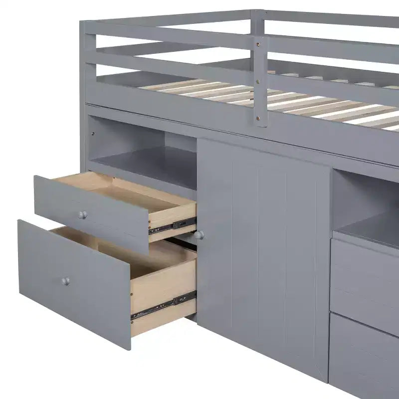 Lit mezzanine jumeau de conception moderne de 81,8 L x 40,8 l avec 4 tiroirs, armoire inférieure et étagères
