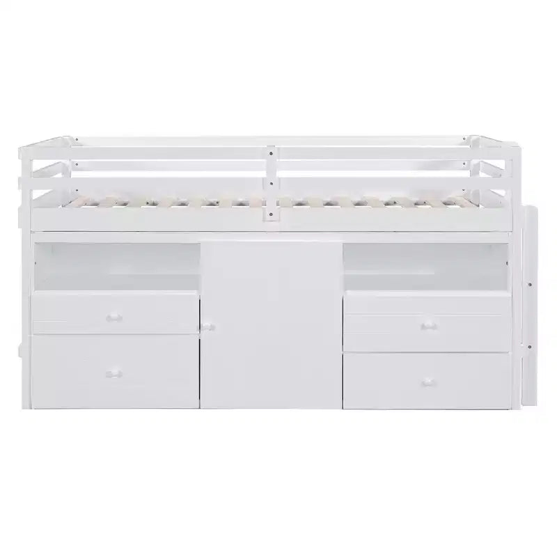 Lit mezzanine jumeau de conception moderne de 81,8 L x 40,8 l avec 4 tiroirs, armoire inférieure et étagères