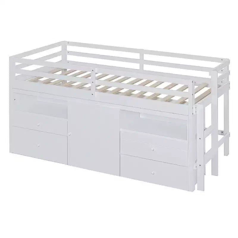 Lit mezzanine jumeau de conception moderne de 81,8 L x 40,8 l avec 4 tiroirs, armoire inférieure et étagères