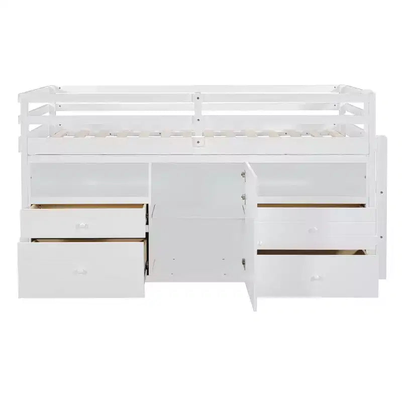 Lit mezzanine jumeau de conception moderne de 81,8 L x 40,8 l avec 4 tiroirs, armoire inférieure et étagères