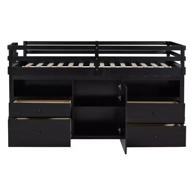 Lit mezzanine jumeau de conception moderne de 81,8 L x 40,8 l avec 4 tiroirs, armoire inférieure et étagères