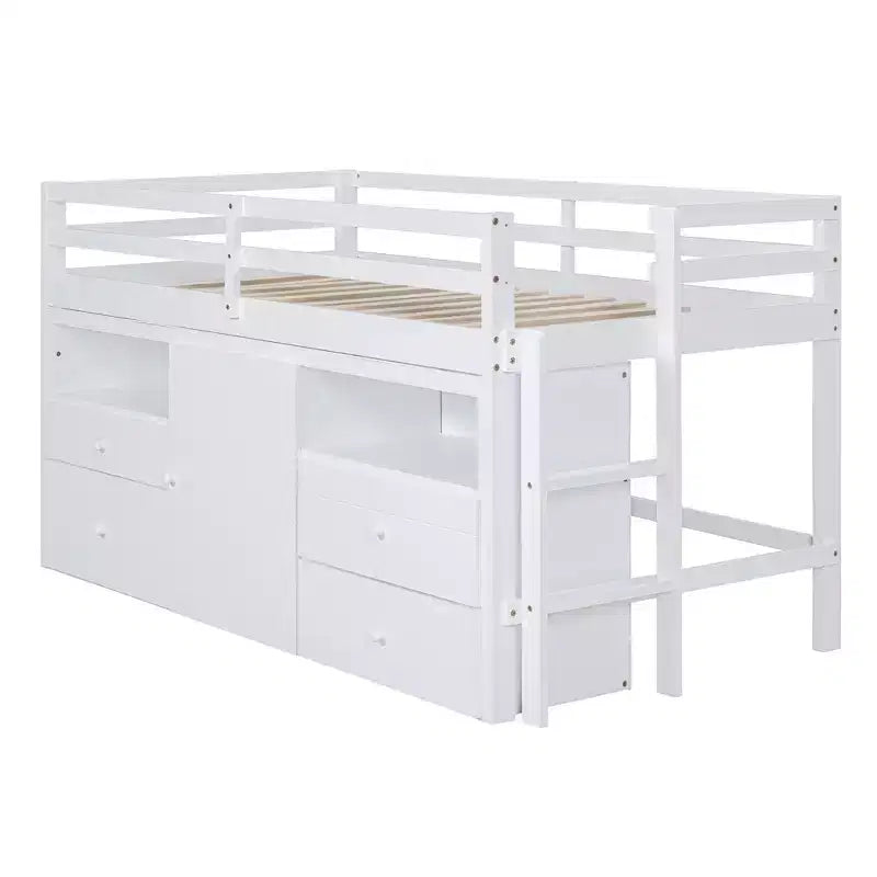 Lit mezzanine jumeau de conception moderne de 81,8 L x 40,8 l avec 4 tiroirs, armoire inférieure et étagères