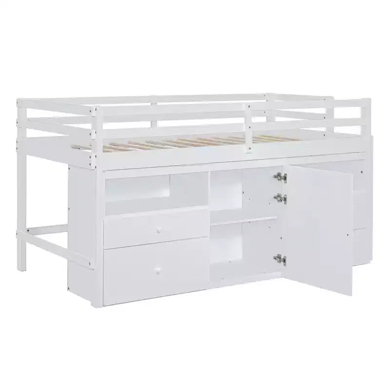 Lit mezzanine jumeau de conception moderne de 81,8 L x 40,8 l avec 4 tiroirs, armoire inférieure et étagères