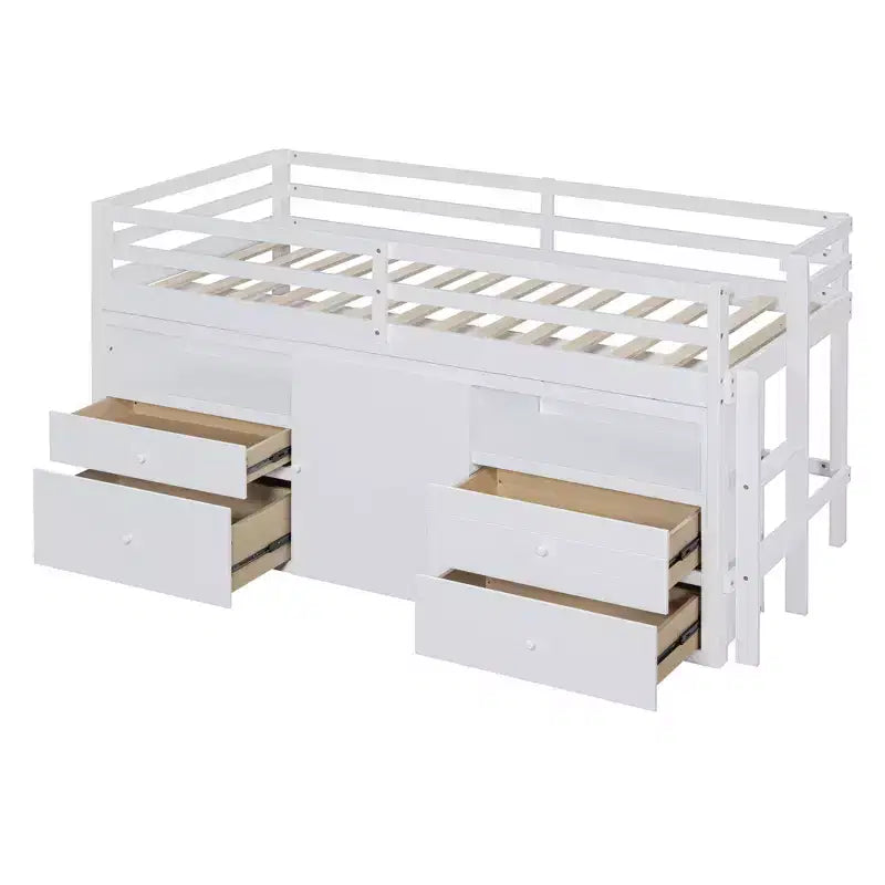 Lit mezzanine jumeau de conception moderne de 81,8 L x 40,8 l avec 4 tiroirs, armoire inférieure et étagères