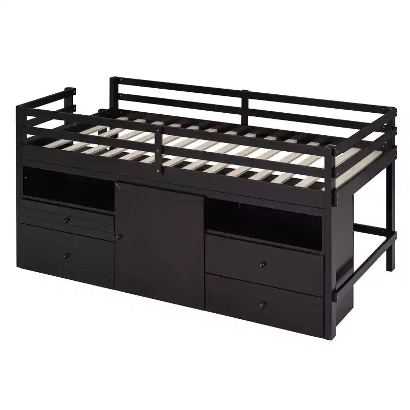 Lit mezzanine jumeau de conception moderne de 81,8 L x 40,8 l avec 4 tiroirs, armoire inférieure et étagères