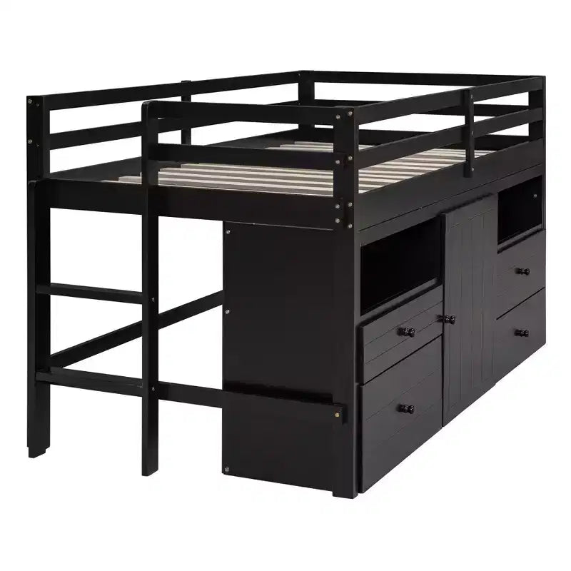 Lit mezzanine jumeau de conception moderne de 81,8 L x 40,8 l avec 4 tiroirs, armoire inférieure et étagères
