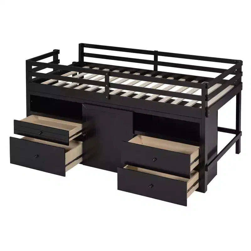 Lit mezzanine jumeau de conception moderne de 81,8 L x 40,8 l avec 4 tiroirs, armoire inférieure et étagères