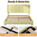 Cadre de lit Bouclé, cadre de lit rembourré en tissu Teddy noir avec tête de lit, sommier tapissier non requis, tête de lit réglable, montage facile