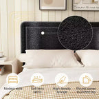 Cadre de lit Bouclé, cadre de lit rembourré en tissu Teddy noir avec tête de lit, sommier tapissier non requis, tête de lit réglable, montage facile
