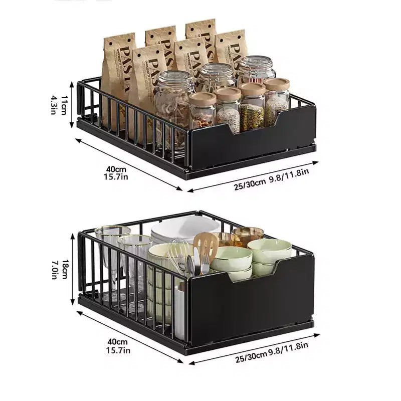 Organisateur coulissant d'armoires de cuisine, étagères coulissantes de garde-manger, tiroirs de rangement coulissants en métal sans perçage