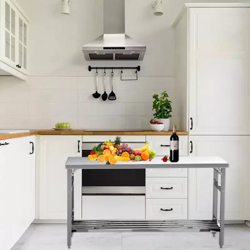 Table de travail en acier inoxydable pour cuisine commerciale - Table de préparation pliable avec étagère réglable, Établi en métal de qualité alimentaire pour restaurant, maison