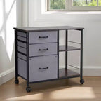 Classeur à roulettes en métal avec 3 tiroirs en tissu et 2 étagères ouvertes, meuble de rangement vertical en bois avec roulettes, marron