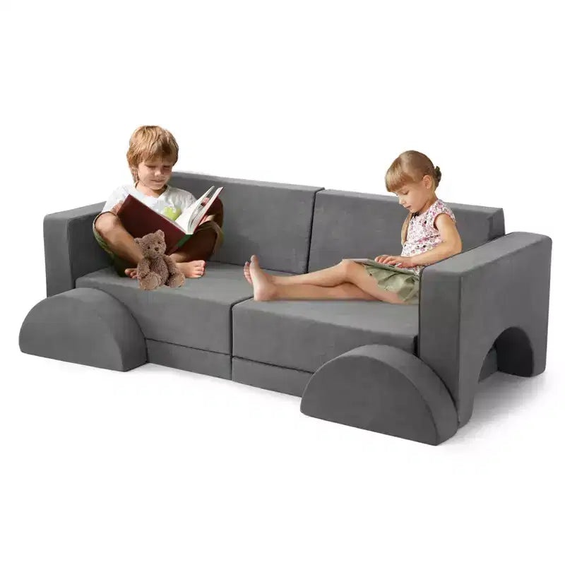Kids Play Couch, 8PCS Toddler Couch Modular Kids Play Couch Sofa for Playroom Nursery, Kids Convertible Sofa with Removable Cover, Dark Grey