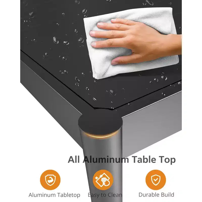 Table à manger d'extérieur noire - Plateau en aluminium et cadre en fer pour jardin