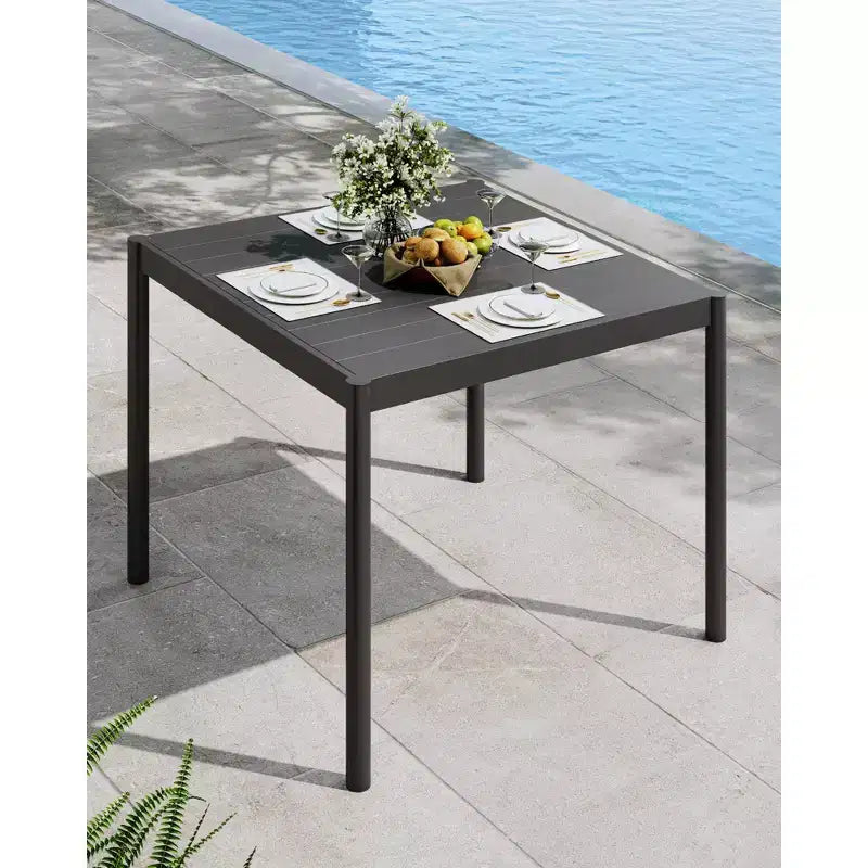 Table à manger d'extérieur noire - Plateau en aluminium et cadre en fer pour jardin