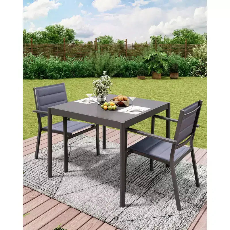 Table à manger d'extérieur noire - Plateau en aluminium et cadre en fer pour jardin