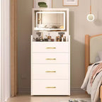 Table de Maquillage 3 en 1 avec Banc, Miroir Lumineux, Tiroirs et Plateau en Verre Visible, Blanc