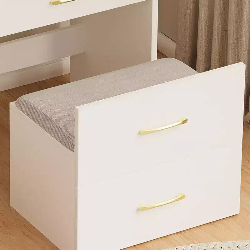 Table de Maquillage 3 en 1 avec Banc, Miroir Lumineux, Tiroirs et Plateau en Verre Visible, Blanc