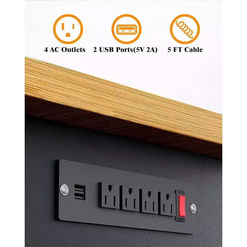 Établi de garage réglable en hauteur de 60 po avec plateau en bois massif, capacité de 2200 lb, prises de courant et pieds antidérapants, robuste