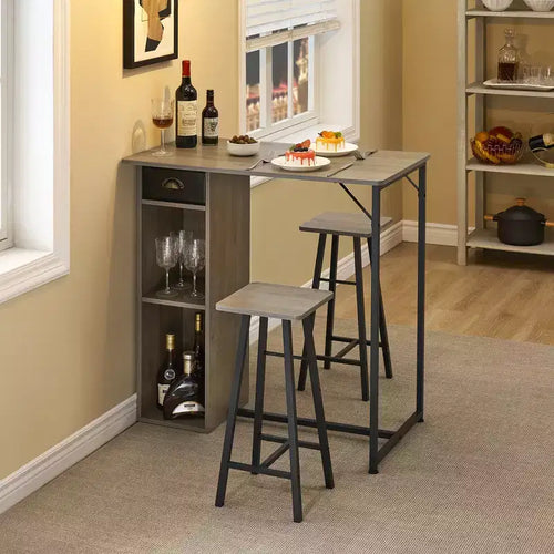 Ensemble de 3 pièces table et chaises de bar compacte Table de pub avec tiroir de rangement et étagère, Rétro