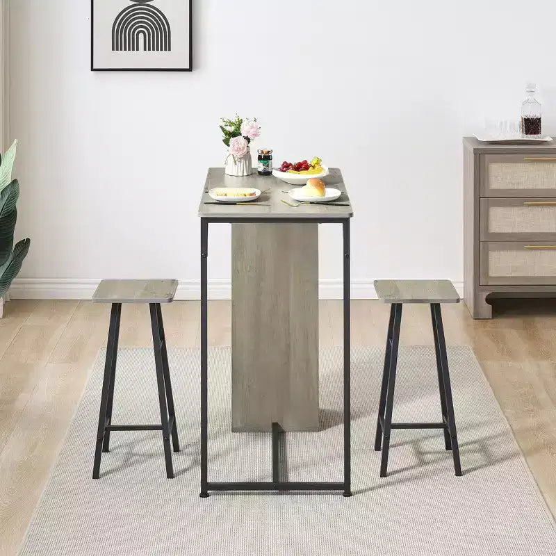 Ensemble de 3 pièces table et chaises de bar compacte Table de pub avec tiroir de rangement et étagère, Rétro